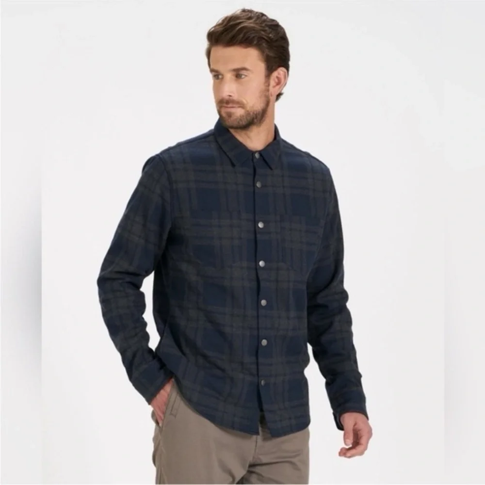 Vuori Men’s Range Shirt Jacket Gray Navy Plaid Fleece Lined Size Small